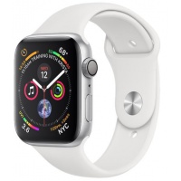 Smartwatch Apple Watch 4, 44mm, LTPO OLED Retina Display, GPS, Bluetooth, Wi-Fi, Bratara Sport Alba, Carcasa aluminiu, Rezistent la apa si praf (Silver)